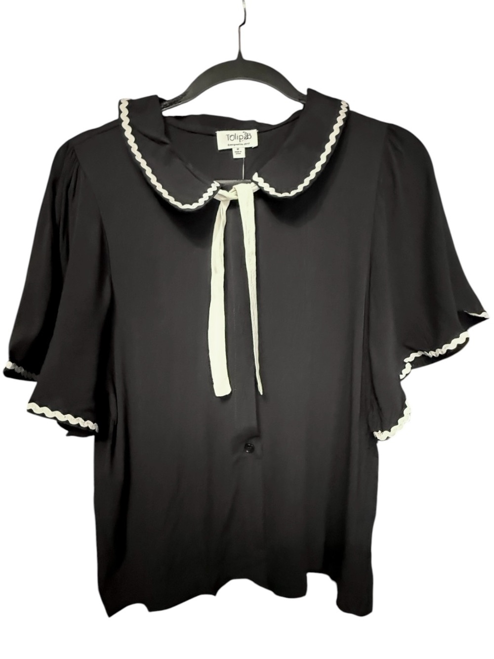 Tulip B Short Sleeve Vintage Inspired Top Peter Pan Collar Rick Rack Trim NWT